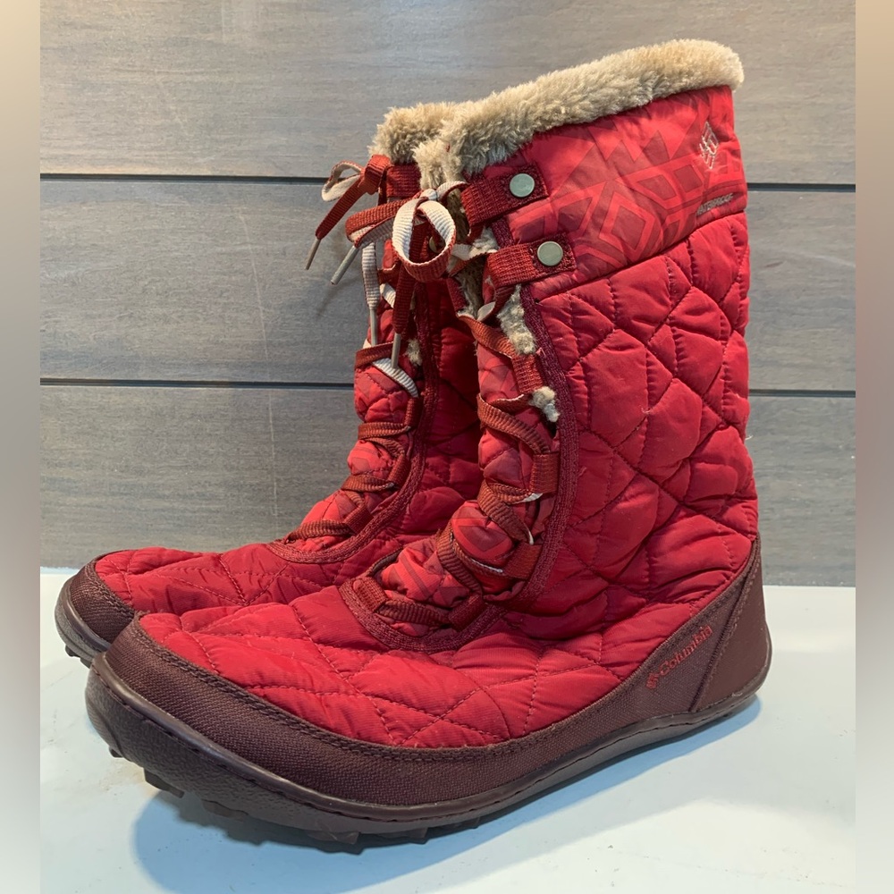 Columbia Womens Mix Mid II Omni-Heat Winter Boots Red Quilted Size 12 Waterproof